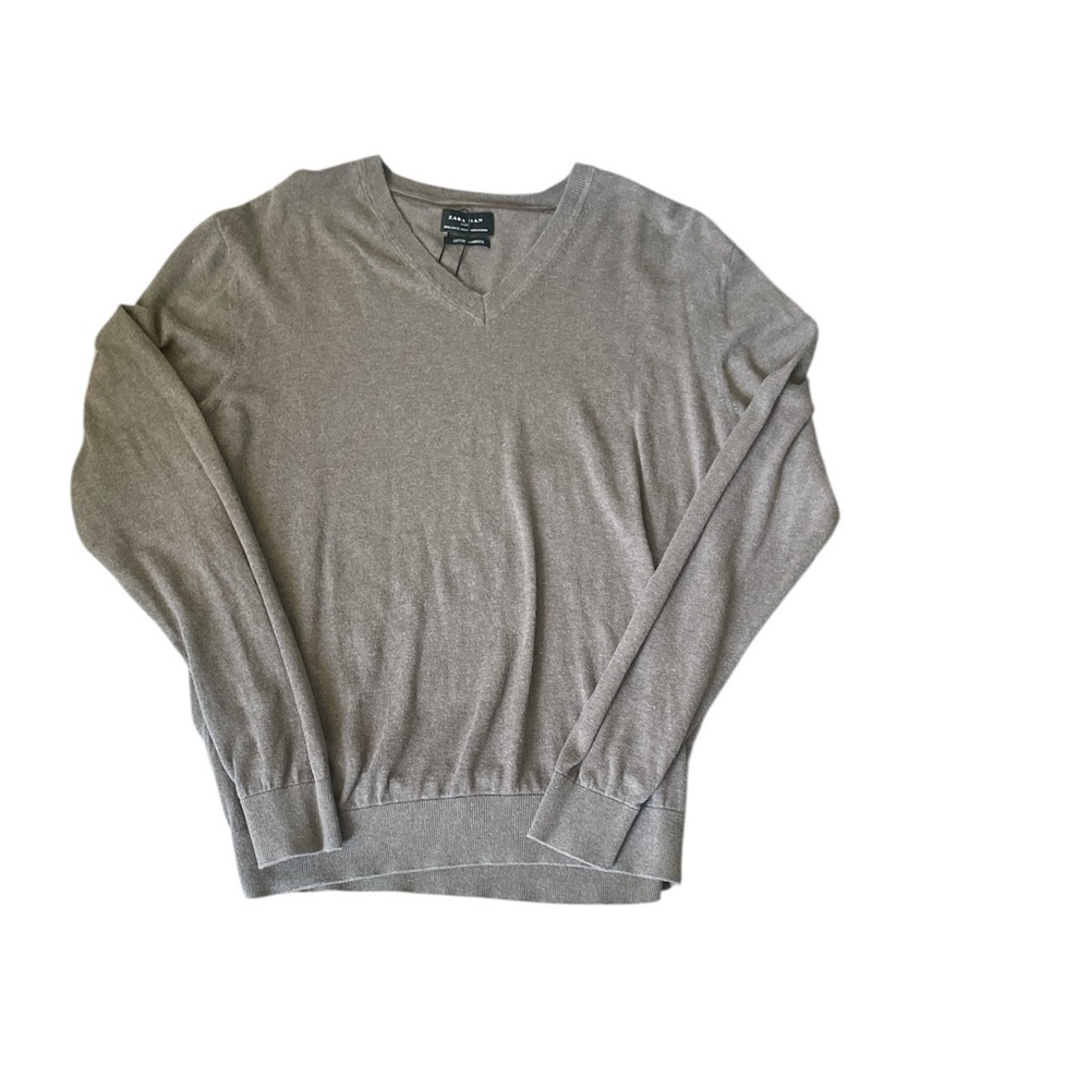 Zara Cashmere Blend Sweater Men's Basic XL V-Neck Brown Classic